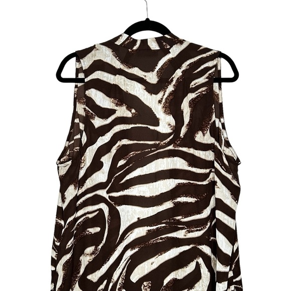 Susan Graver Brown/White Animal Print Chiffon Sleeveless Open Style Vest 16 - Picture 5 of 11